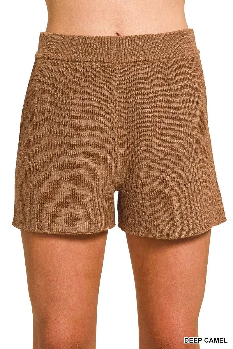 Zenana Round Neck Knit Top and Shorts Sweater Set - Trendsi - Flyclothing LLC