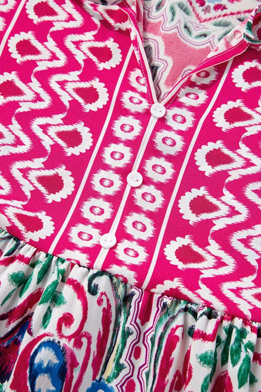 Printed Tie Neck Short Sleeve Dress - Trendsi - Flyclothing LLC