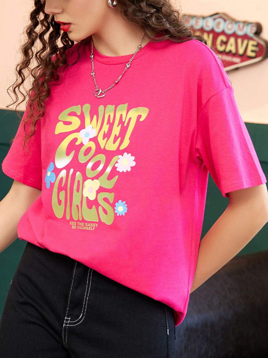 Letter Graphic Round Neck Half Sleeve T-Shirt - Trendsi - Flyclothing LLC