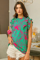 BiBi Leopard Leaves Print Woven Top - Trendsi - Flyclothing LLC
