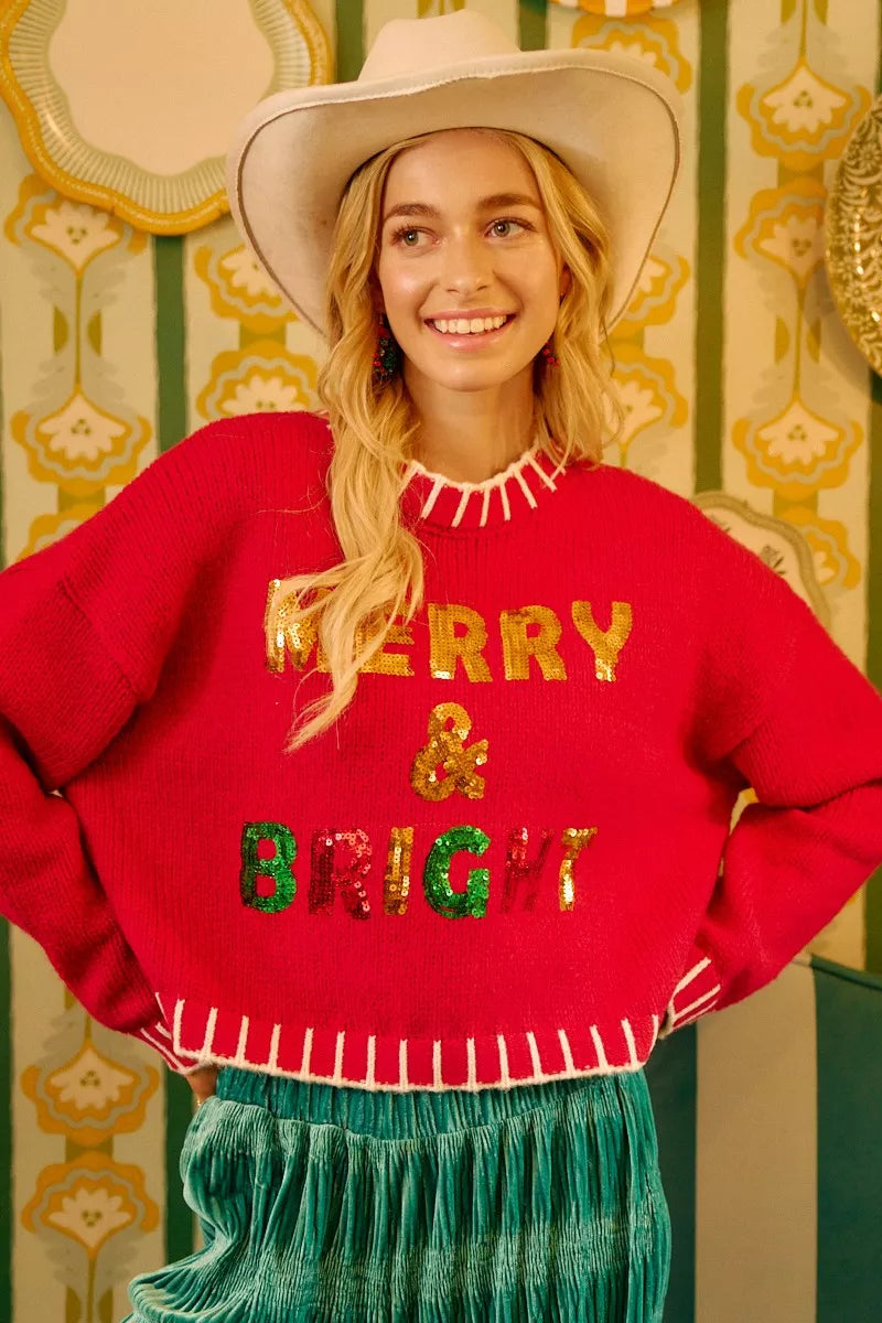 BiBi Christmas Theme Sequin Lattering Sweater - Trendsi - Flyclothing LLC