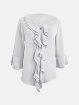 Full Size Ruffled V-Neck Flounce Sleeve Blouse - Trendsi - Flyclothing LLC