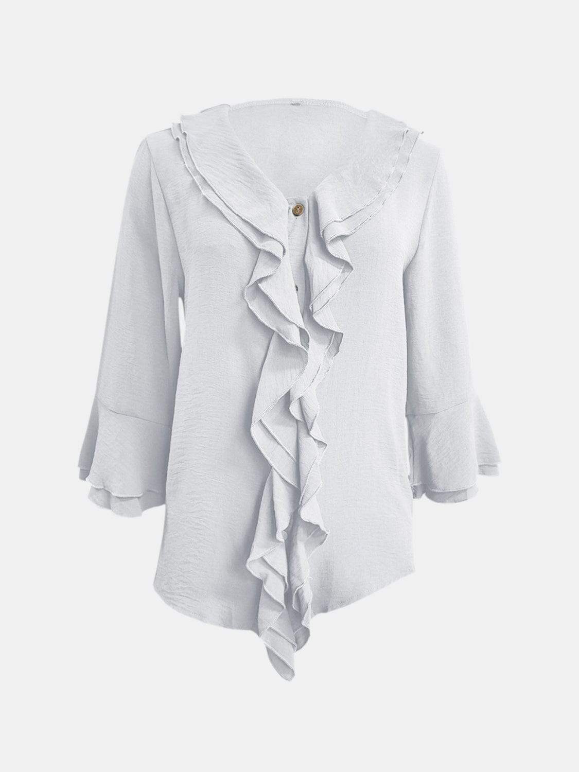 Full Size Ruffled V-Neck Flounce Sleeve Blouse - Trendsi - Flyclothing LLC