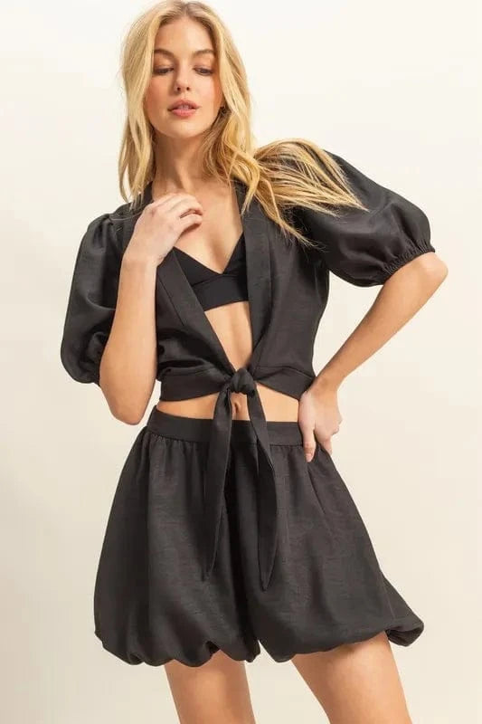 HYFVE Front Tie Top and Bubble Hem Shorts - Trendsi