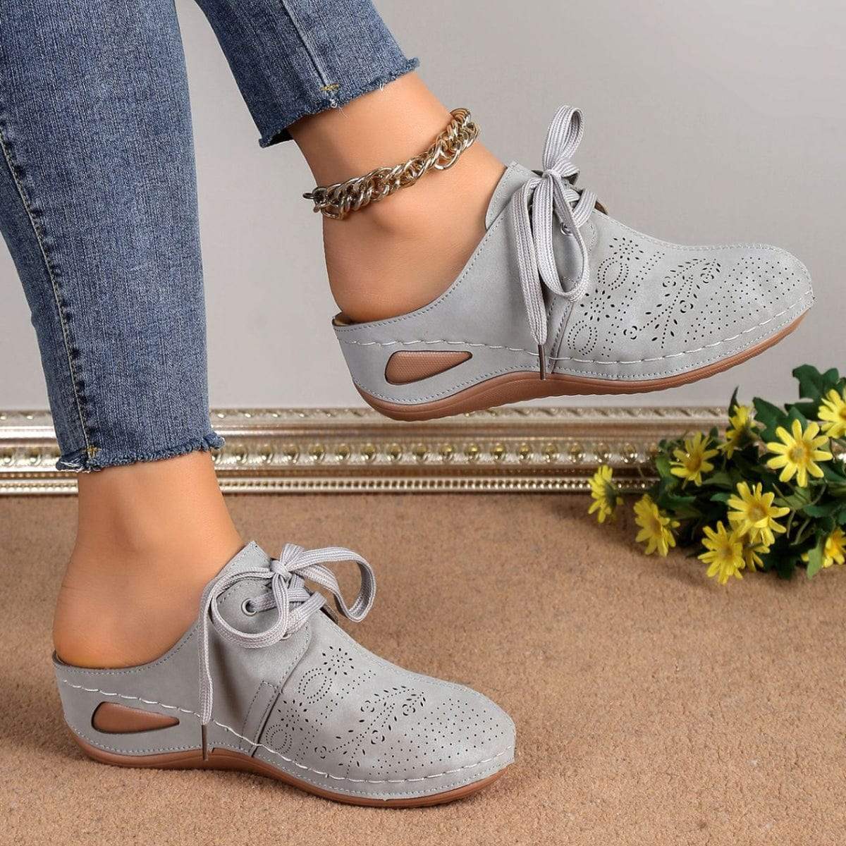 Lace-Up Round Toe Wedge Sandals - Trendsi - Flyclothing LLC