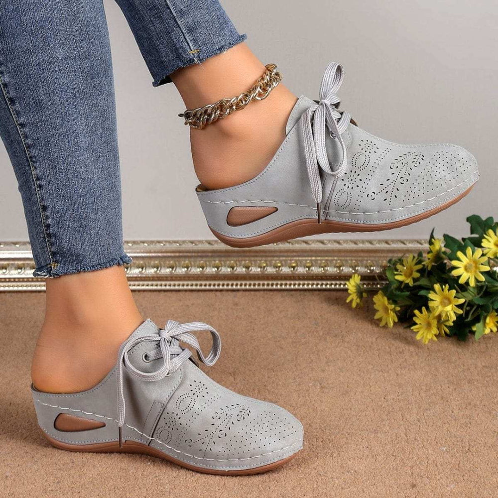 Lace-Up Round Toe Wedge Sandals - Trendsi - Flyclothing LLC