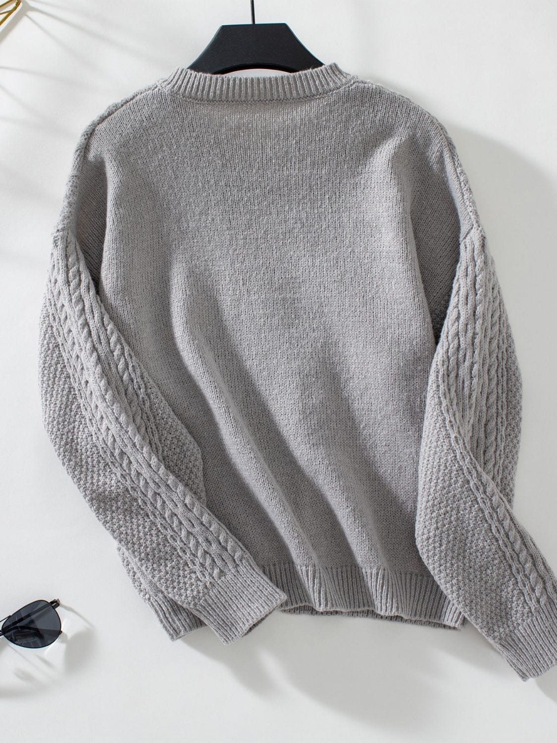 Cable-Knit Round Neck Button Up Cardigan - Trendsi