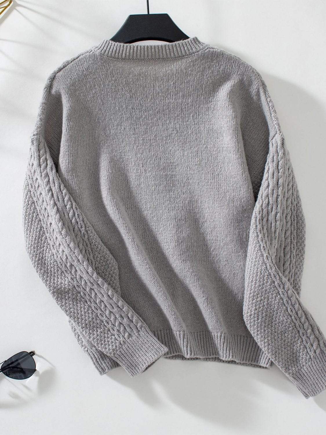 Cable-Knit Round Neck Button Up Cardigan - Trendsi - Flyclothing LLC