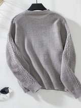 Cable-Knit Round Neck Button Up Cardigan - Trendsi - Flyclothing LLC