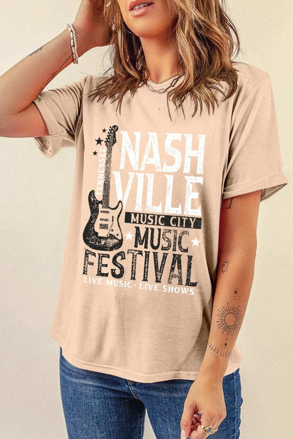 Letter Graphic Round Neck Short Sleeve T-Shirt - Trendsi - Flyclothing LLC