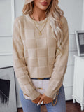 Checkered Round Neck Long Sleeve Sweater - Trendsi