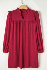 Frill Notched Long Sleeve Dress - Trendsi - Flyclothing LLC
