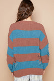 POL Striped Distressed Long Sleeve Sweater - Trendsi
