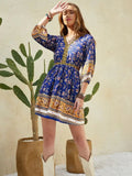 Printed V-Neck Mini Dress - Trendsi