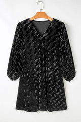 V-Neck Three-Quarter Sleeve Velvet Mini Dress - Trendsi - Flyclothing LLC