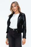 Snobbish Faux Leather Zip Up Drawstring Hooded Jacket - Trendsi - Flyclothing LLC