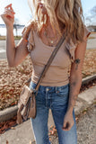 Ribbed Knit Ruffled Cap Sleeve Slim Fit Top - Trendsi