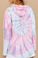 Drawstring Tie-Dye Long Sleeve Hoodie - Trendsi