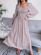 Smocked Square Neck Flounce Sleeve Dress - Trendsi - Flyclothing LLC