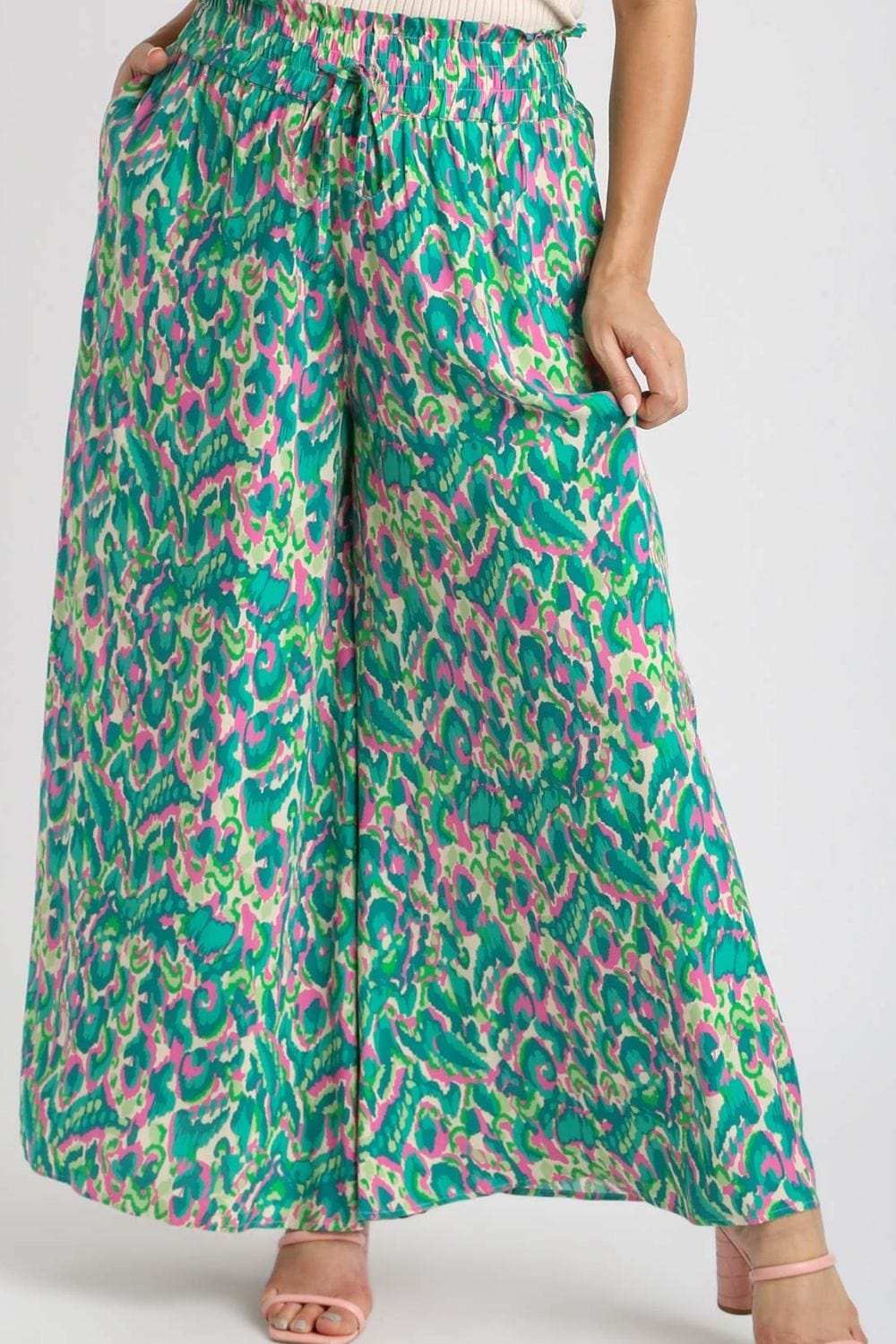 Umgee Full Size Mixed Print High Waist Wide Leg Pants Plus Size - Trendsi - Flyclothing LLC