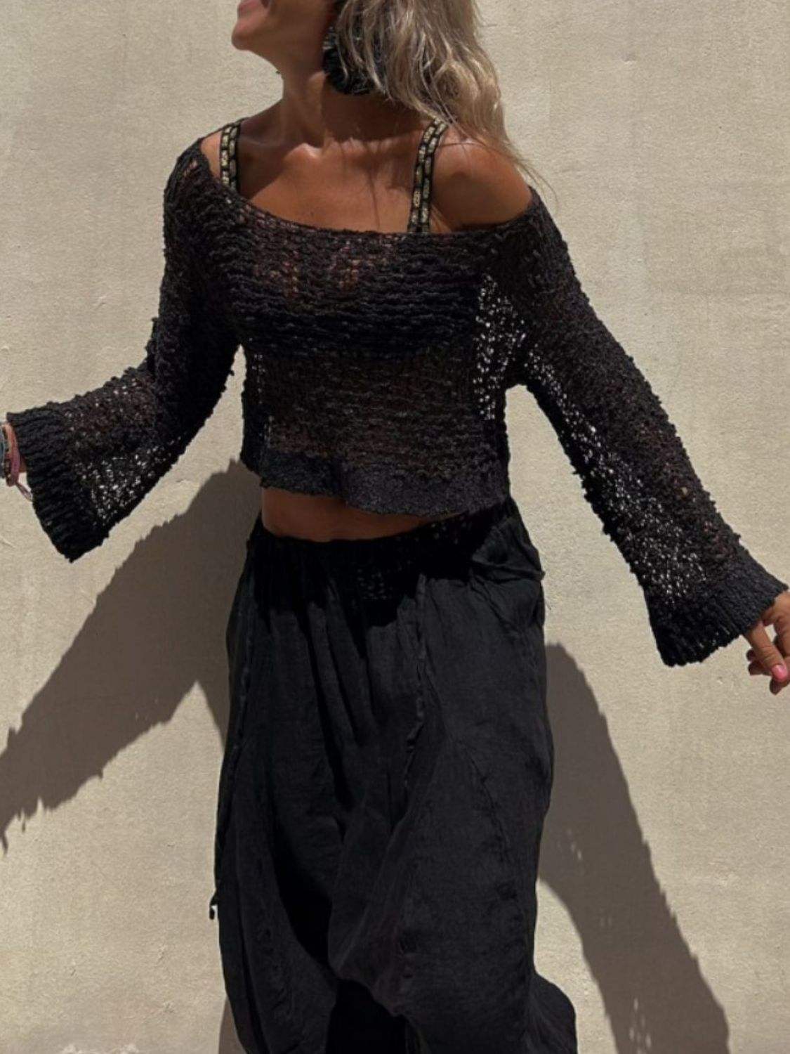 Round Neck Long Sleeve Knit Cover Up - Trendsi - Flyclothing LLC