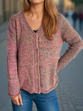 Heathered V-Neck Long Sleeve Cardigan - Trendsi - Flyclothing LLC