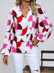 Frill Notched Long Sleeve Blouse - Trendsi