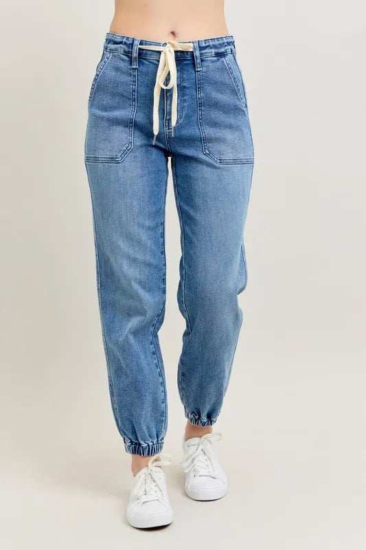 Judy Blue Full Size High Waist Denim Jogger Plus Size - Trendsi - Flyclothing LLC