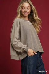 Umgee Mineral Wash French Terry Sweatshirt - Trendsi - Flyclothing LLC