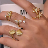 18K Gold-Plated Stainless Steel Zircon Starfish Ring - Trendsi - Flyclothing LLC