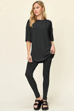 Double Take Full Size Round Neck Dropped Shoulder T-Shirt and Leggings Set - Trendsi