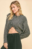 Davi & Dani Fringe Hem Overlapping Asymmetrical Crop Sweater - Trendsi - Flyclothing LLC