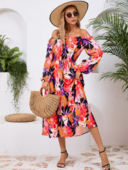 Printed Long Sleeve Midi Dress - Trendsi