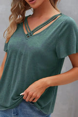 V-Neck Short Sleeve T-Shirt - Trendsi - Flyclothing LLC