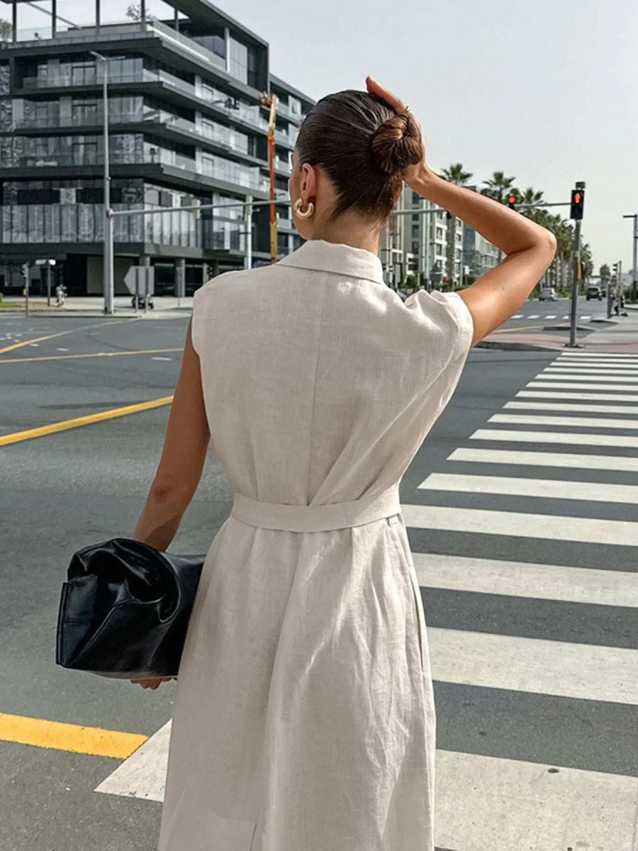 Tie Waist Cap Sleeve Maxi Dress - Trendsi - Flyclothing LLC