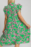 Umgee Full Size Floral Collared Ruffle Cap Sleeve Midi Dress Plus Size - Trendsi