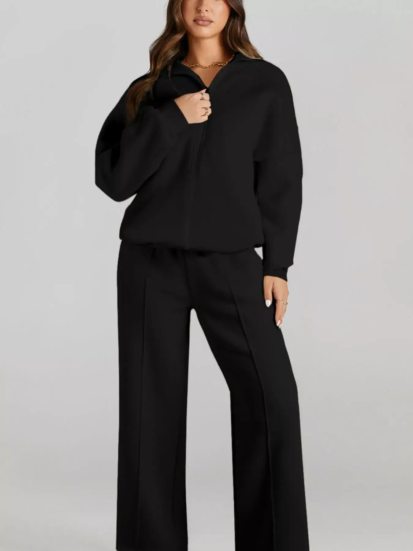 Drop Shoulder Zip Up Jacket and Drawstring Pants Active 2pcs Set - Trendsi - Flyclothing LLC