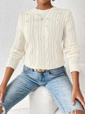 Cable-Knit Round Neck Long Sleeve Sweater - Trendsi - Flyclothing LLC