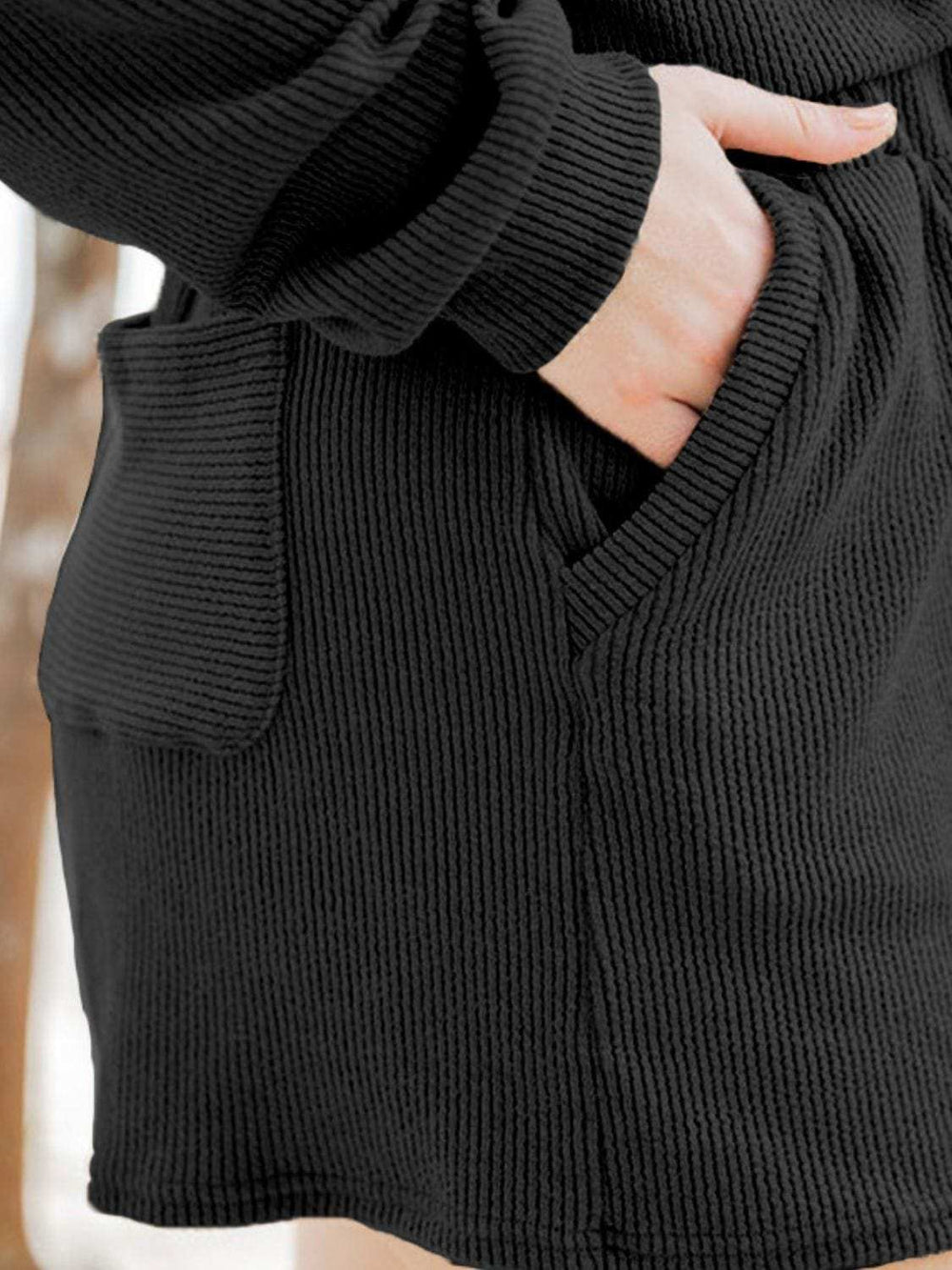 Ribbed Round Neck Long Sleeve Top and Shorts Set - Trendsi - Flyclothing LLC