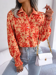 Floral Collared Neck Long Sleeve Shirt - Trendsi