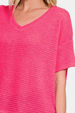 Zenana Drop Shoulder Short Sleeve Jacquard Knit Top - Trendsi - Flyclothing LLC