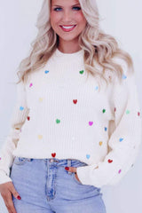 Heart Sequin Round Neck Long Sleeve Sweater - Trendsi - Flyclothing LLC