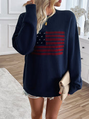 Blusa de punto de manga larga con cuello redondo y bandera estadounidense Devine