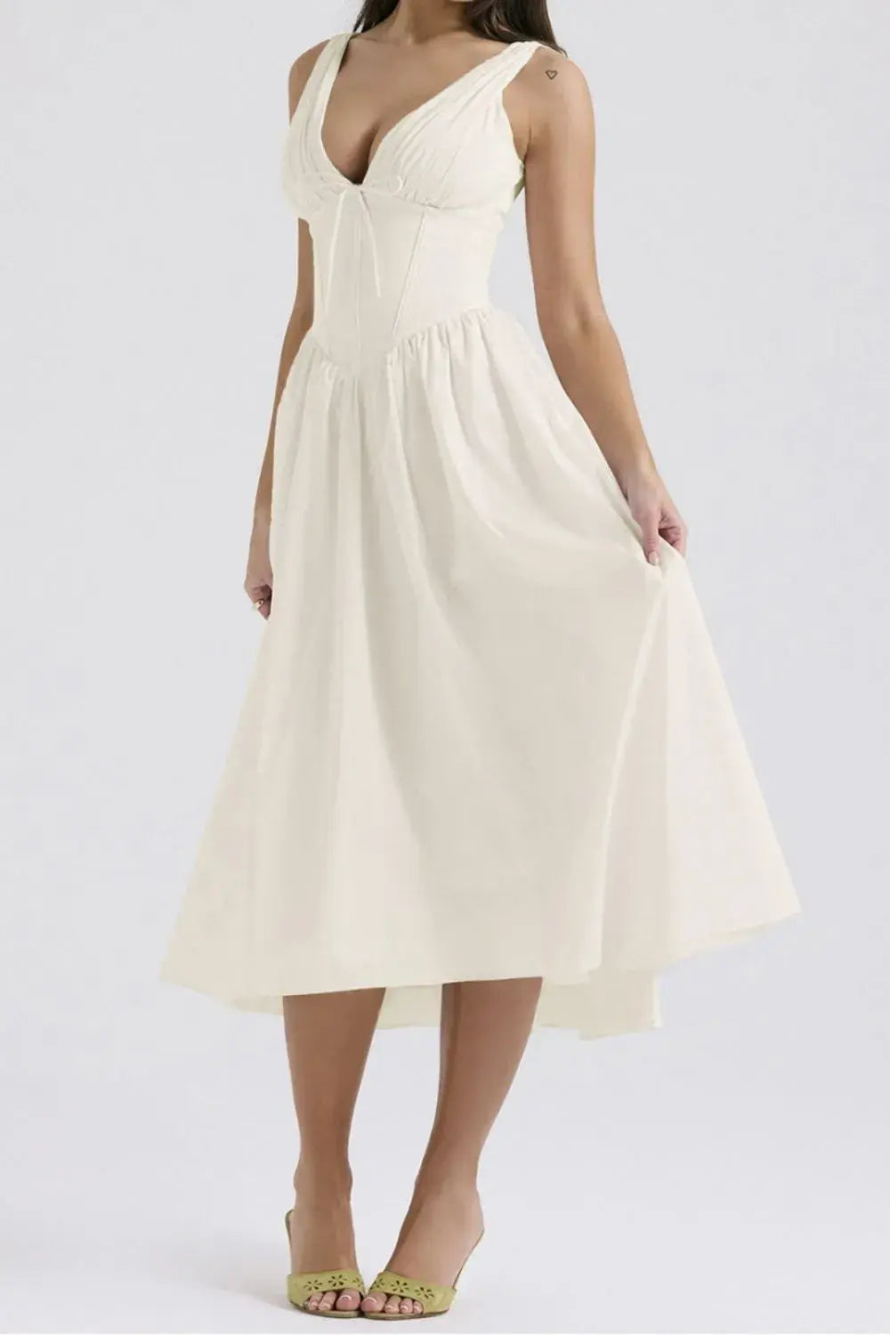 Ruched V-Neck Sleeveless Dress with Pockets - Trendsi - Flyclothing LLC