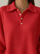 Full Size Waffle Knit Button Detail Sweatshirt Plus Size - Trendsi - Flyclothing LLC