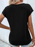Contrast V-Neck Short Sleeve T-Shirt - Trendsi