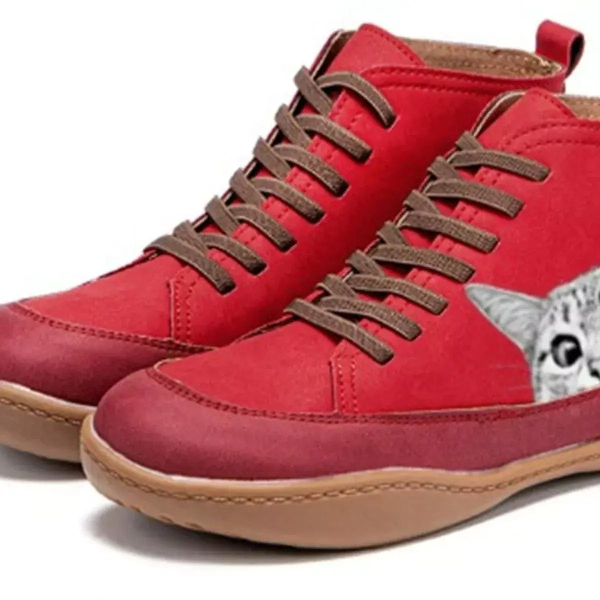 Cat Print Striped Ankle Sneakers - Trendsi - Flyclothing LLC