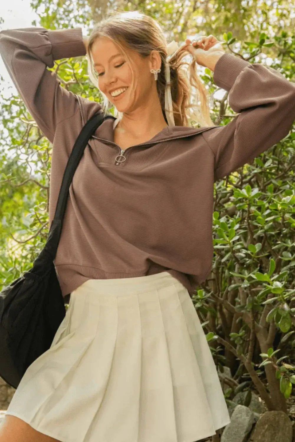 Umgee Full Size Ribbed Knit Half Zipper Sweatshirt Plus Size - Trendsi - Flyclothing LLC