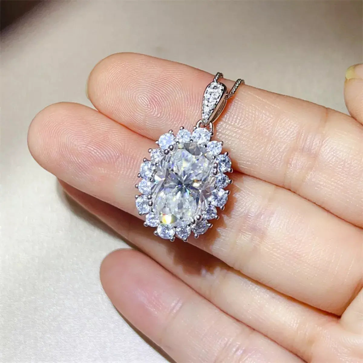 8 Carat Moissanite 925 Sterling Silver Pendant Necklace - Trendsi - Flyclothing LLC