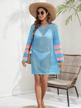 Openwork Contrast Long Sleeve Cover-Up - Trendsi - Flyclothing LLC